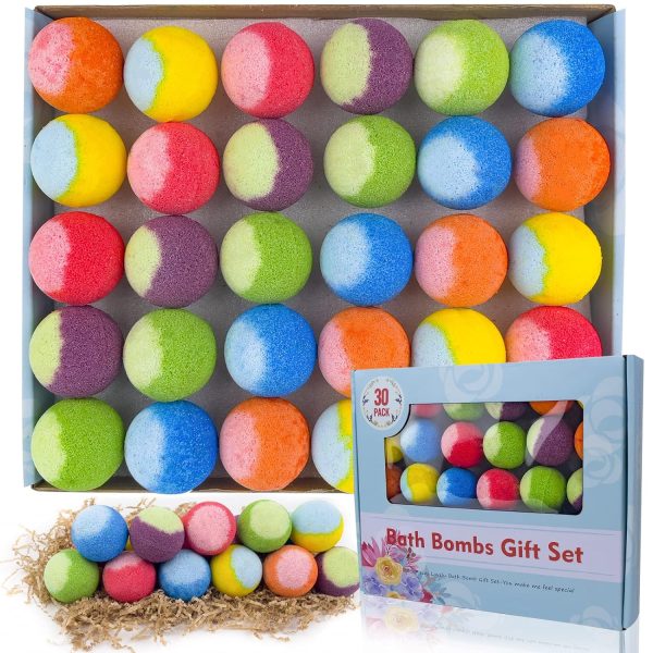 30 Pcs Bath Bomb Gift Set, Natural Organic Mini Bath Bombs, Handmade with Rich Fizz - Best Birthday Gift for Kids/Women/Men, Mother's Day